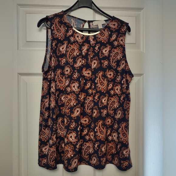 Michael Kors Paisley Sleeveless Blouse with gold details Size XL - Picture 1 of 8